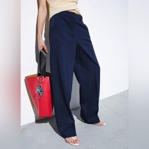 Mango Navy Blue Straight Leg Suit Trousers | Size 6